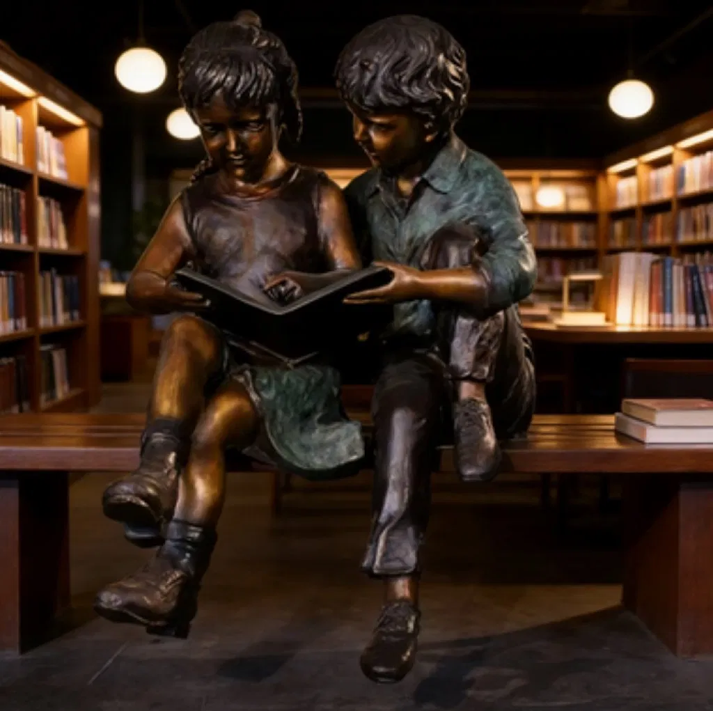 Life Size Bronze Boy and Girl Statue Custom Modern Street Garden Sculpture