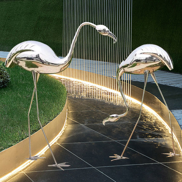 Stainless Steel Flamingo Sculpture - Modern Art Statue for Home &amp; Garden Decor, Indoor Outdoor Metal Artwork, Contemporary Gift Idea