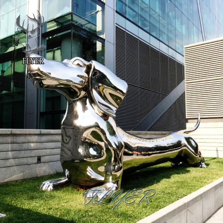 Outdoor Metal Animal Sculpture High Polished Stainless Steel Geometric Lion Statue