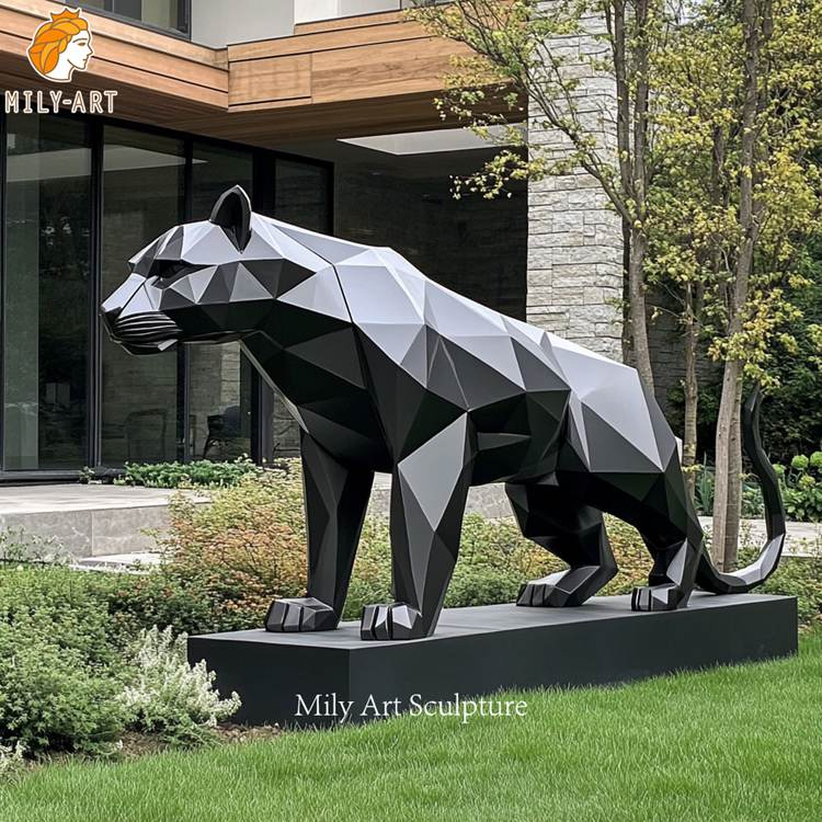 Large Garden Yard Metal Animal Sculpture Geometric Stainless Steel Black Panther Statue