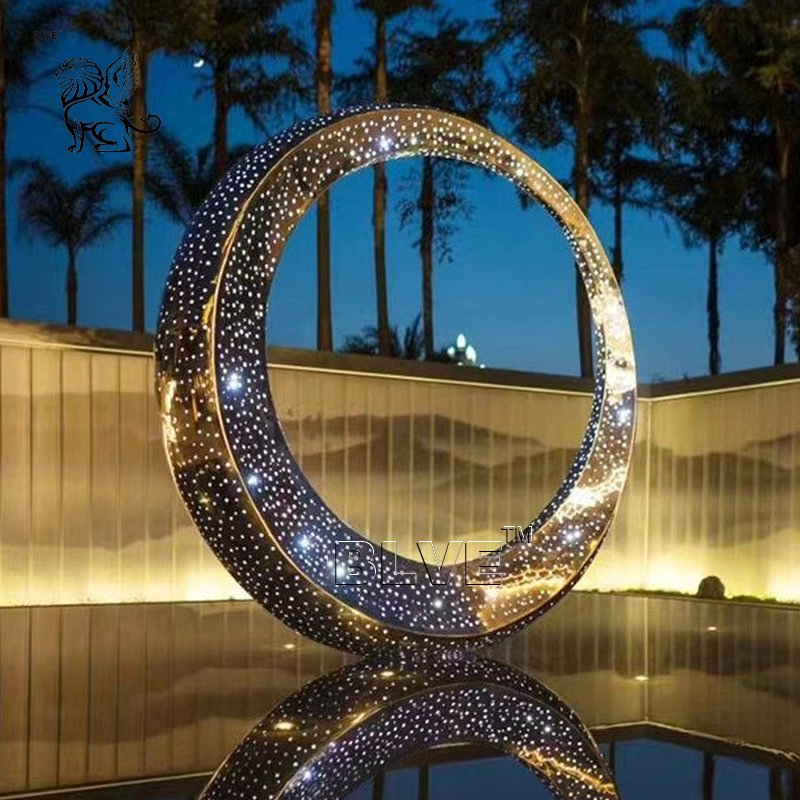 Villa Water Landscape Decoration Large Metal Modern Abstract Art Outdoor Sculpture Stainless Steel Mirror Statue