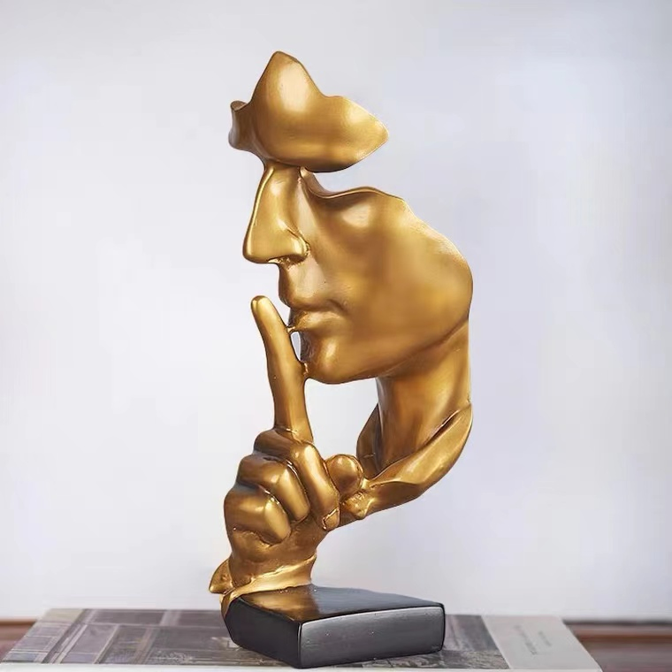 Modern Art Resin Crafts Abstract Sculpture Silence Is a Gold Face Statue Ornaments