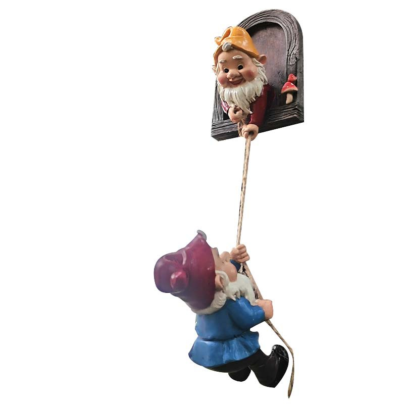 Two Resin Gnome Statues Climbing for Garden Yard Tree Wall Decoration