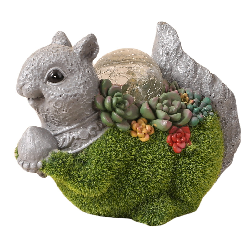 Solar LED Lights Flocked Decorations Resin Deer Statue for Outdoor Decor