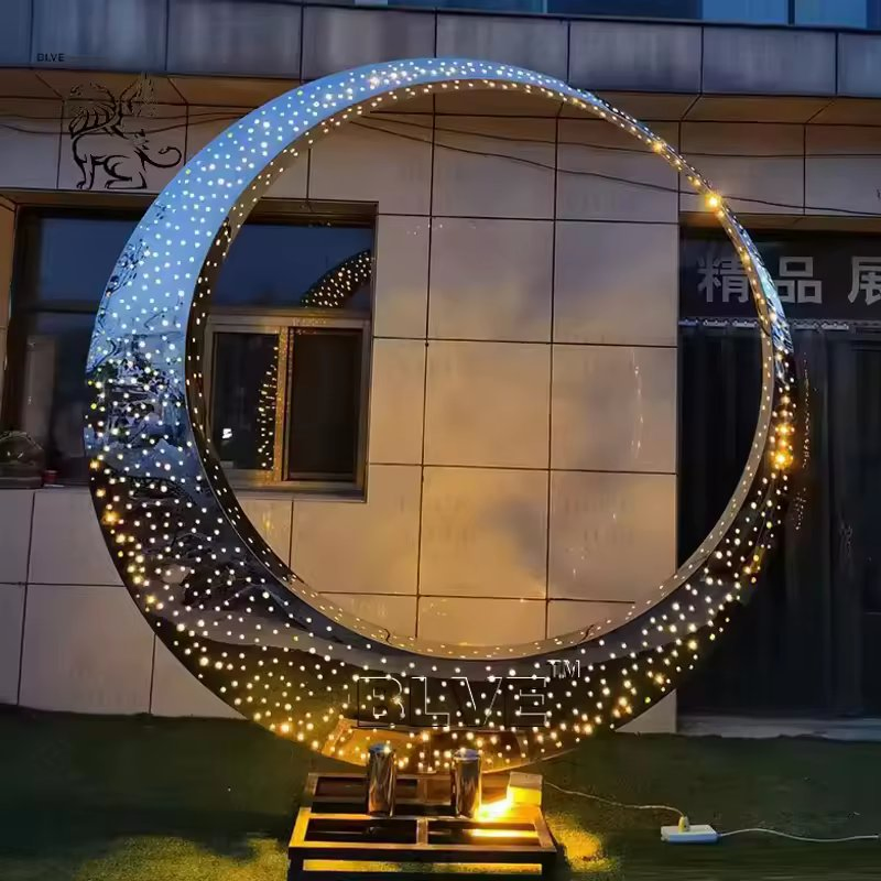 Outdoor Villa Polished Modern Art Sculpture Stainless Steel Metal Abstract Moon Statue Supplier