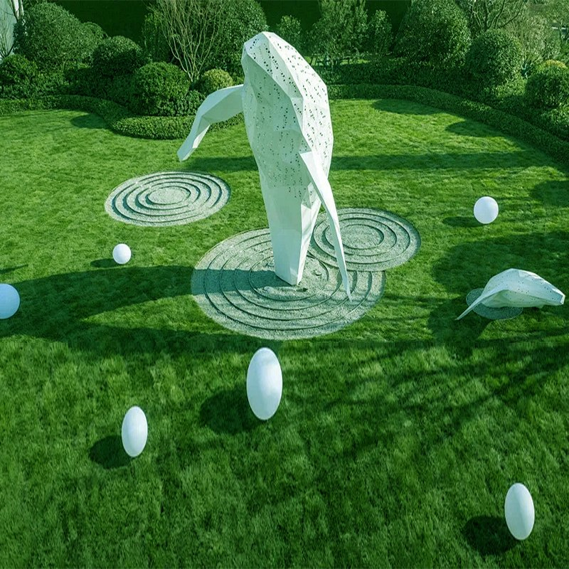 Custom Large Mirror-Finish Stainless Steel Sculptures - Openwork Whale &amp; Dolphin Marine Art for Commercial Streetscapes - Weatherproof Outdoor Landmark Installa