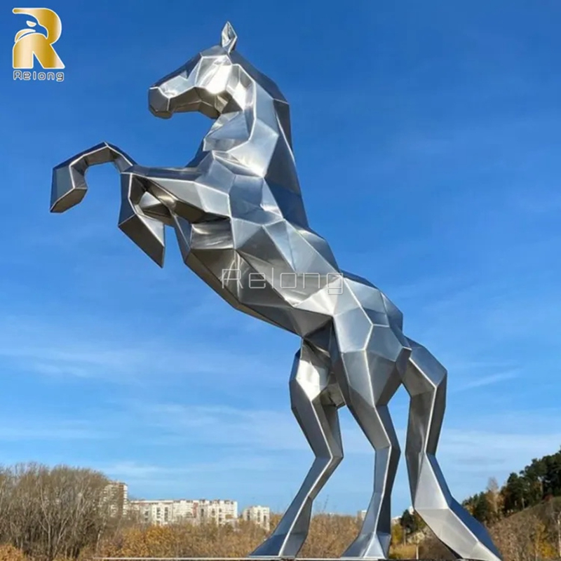 Life Size Stainless Steel Geometric Animal Sculpture Abstract Metal Horse Statue Outdoor Home Decor