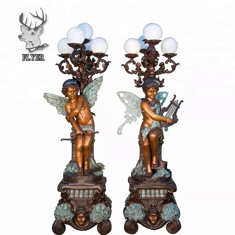 Home Light Lamp Indoor Decoration Luxury Casting Bronze Angel Lady Holding Lamps Sculpture