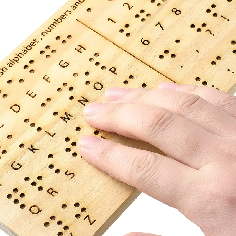 Wood Braille Alphabet Board with Raised Dots - Great Montessori Educational Tool for All Ages