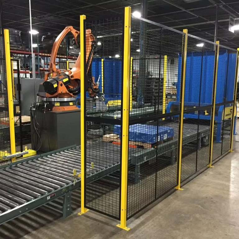 Workshop Guardrail System with Additional Features Like Signage Holders and Tool Hooks for Increased Functionality in Industrial Workshops and Maintenance Bays