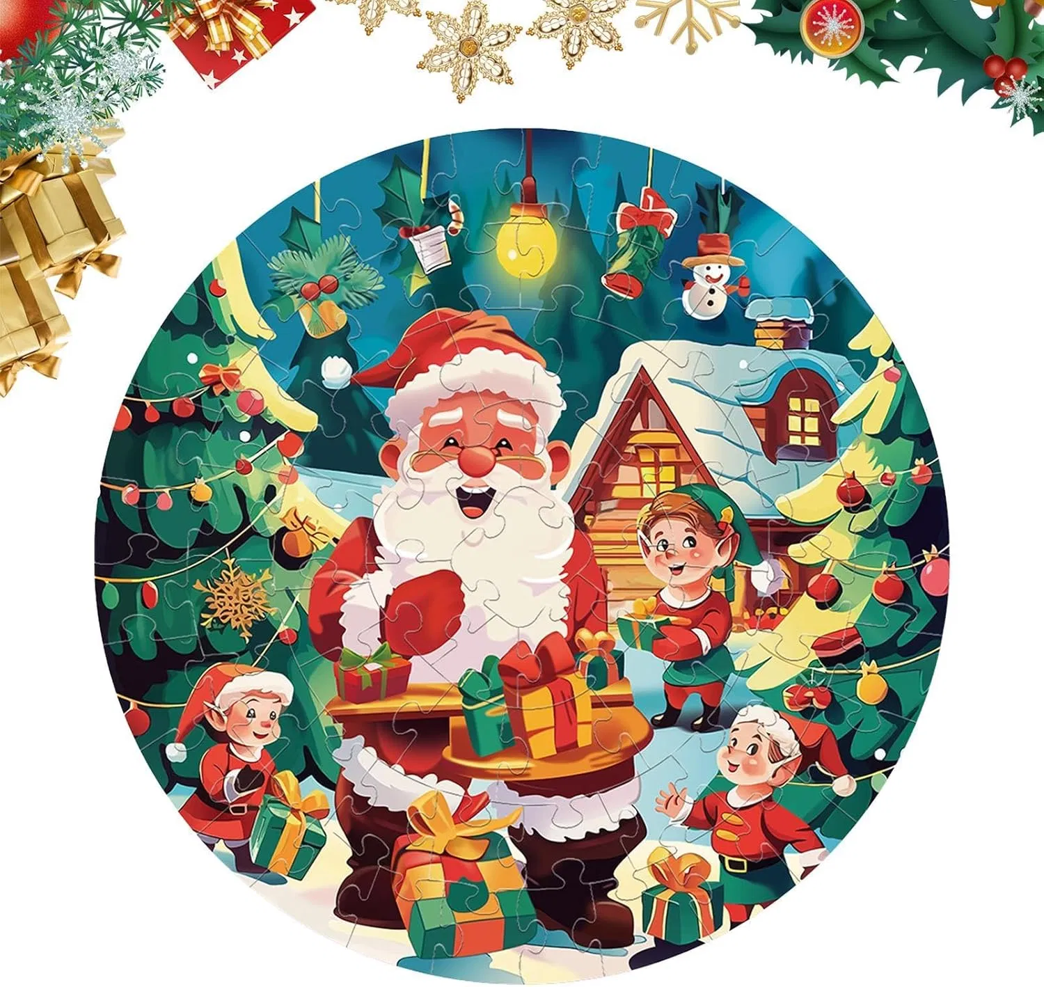 Rompecabezas de piso al por mayor 70PCS de Santa Claus y muñeco de nieve, juego de rompecabezas navideño para niños, regalo divertido y educativo, juguete de aprendizaje para preescolar