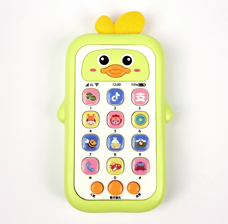 Juguetes de pato amarillo de entretenimiento lindo para el aprendizaje temprano en múltiples idiomas, teléfono móvil musical para bebés
