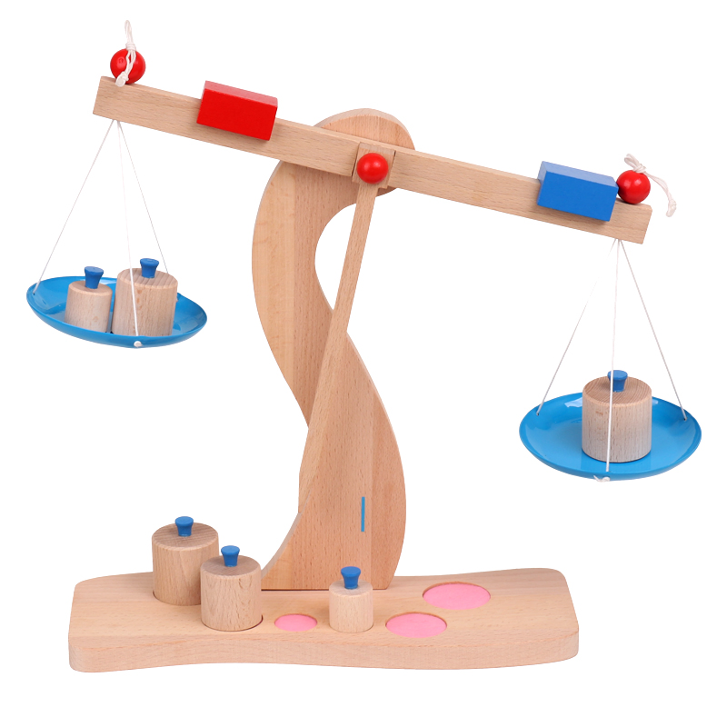Balanza de matemáticas de madera para preschool, juguetes educativos de ciencia y STEAM para niños