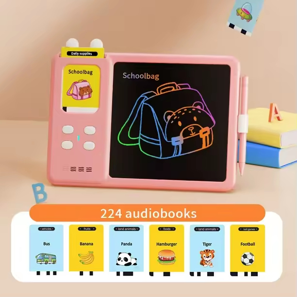 2 en 1 Tarjetas Electrónicas de Inglés Educativo, Pizarra LCD para Escribir y Dibujar, Juguetes de Aprendizaje Temprano
