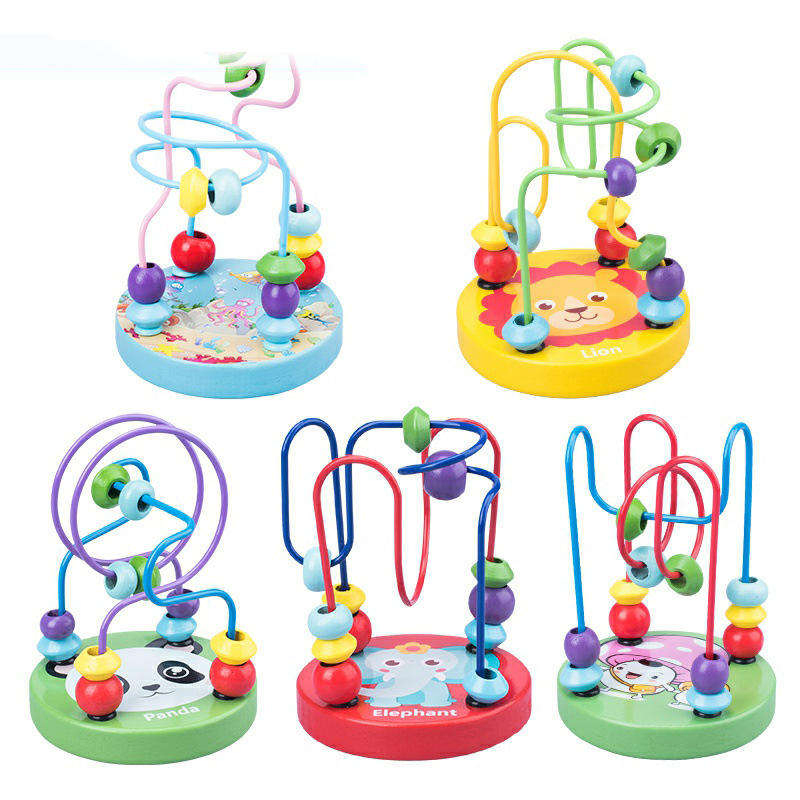 Juguetes para niños AiJH Montessori Mini Rodillo de Alambre Rompecabezas de Aprendizaje Marcos de Conteo Laberinto de Perlas de Círculo Juguetes Educativos de Madera para Bebés