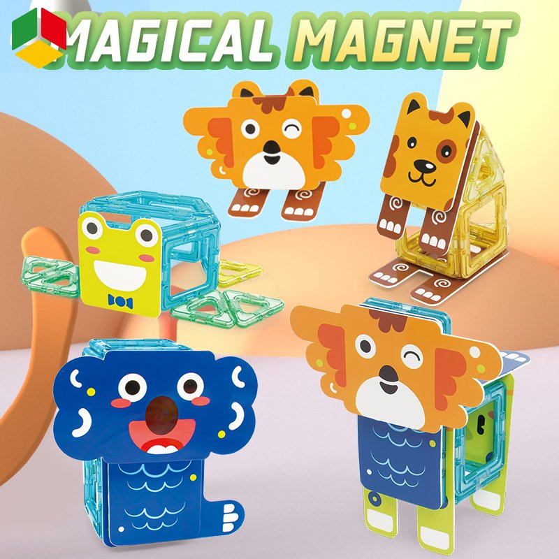 Juguetes magnéticos educativos tempranos QS para niños, regalo promocional de juguetes para bebés, juguetes de animales de dibujos animados, juguetes de bloques de construcción magnéticos para armar 35 PCS