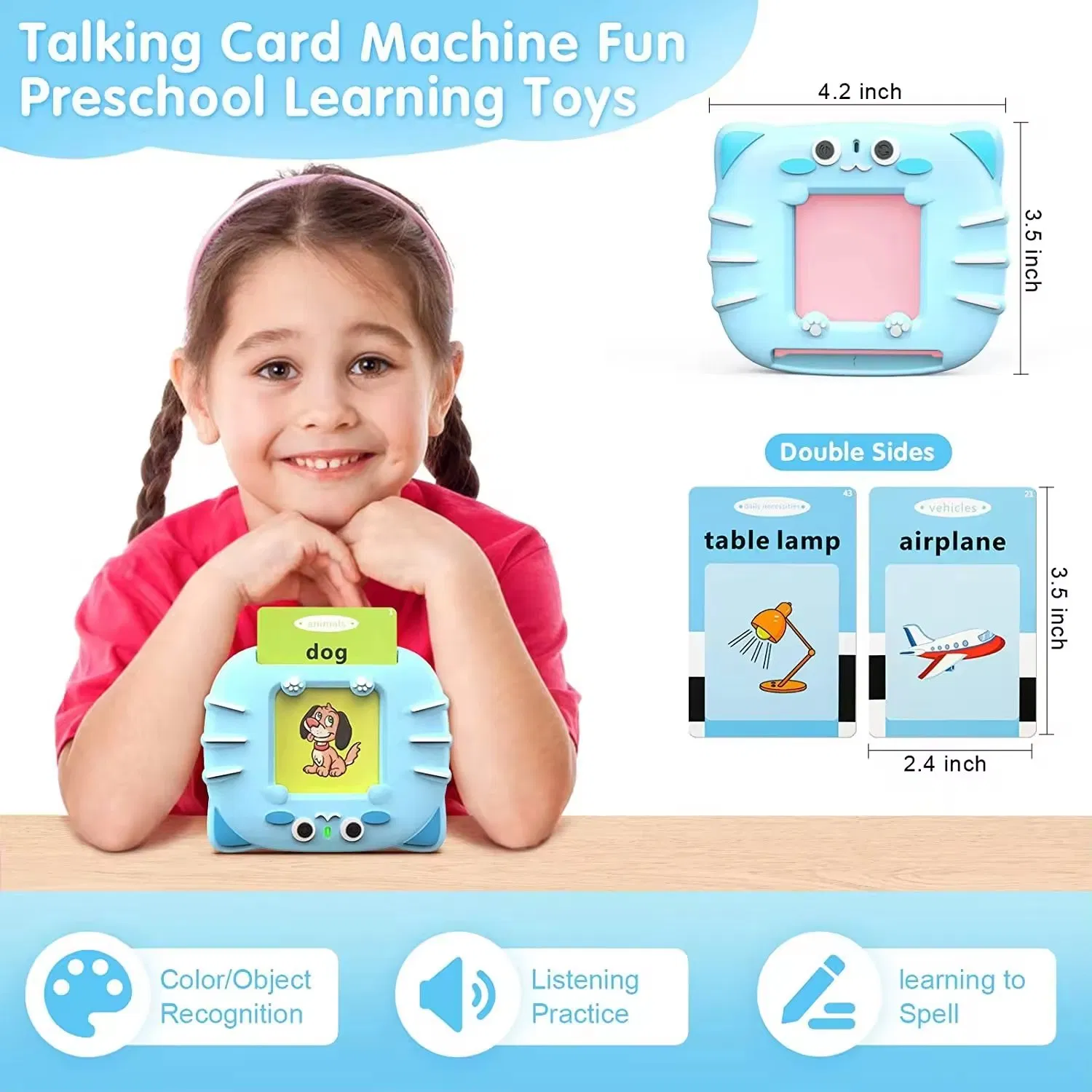 2 en 1 Tarjetas Electrónicas de Inglés Educativo, Pizarra LCD para Escribir y Dibujar, Juguetes de Aprendizaje Temprano