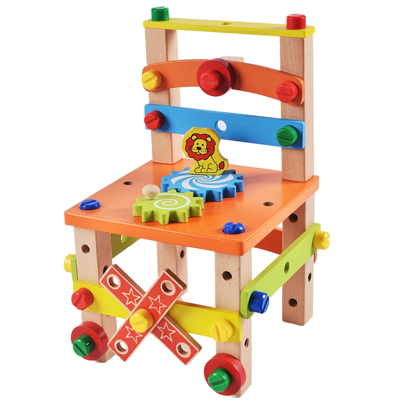 Silla de Madera Educativa al por Mayor para Niños 5-7 Años Juguete de Herramientas de Tornillos de Tuerca para Jugar a Armar