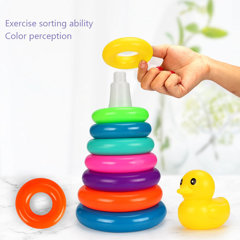 Juguete de anillos apilables para bebés pato plástico apilador arcoíris juguete educativo de aprendizaje Montessori para niños pequeños