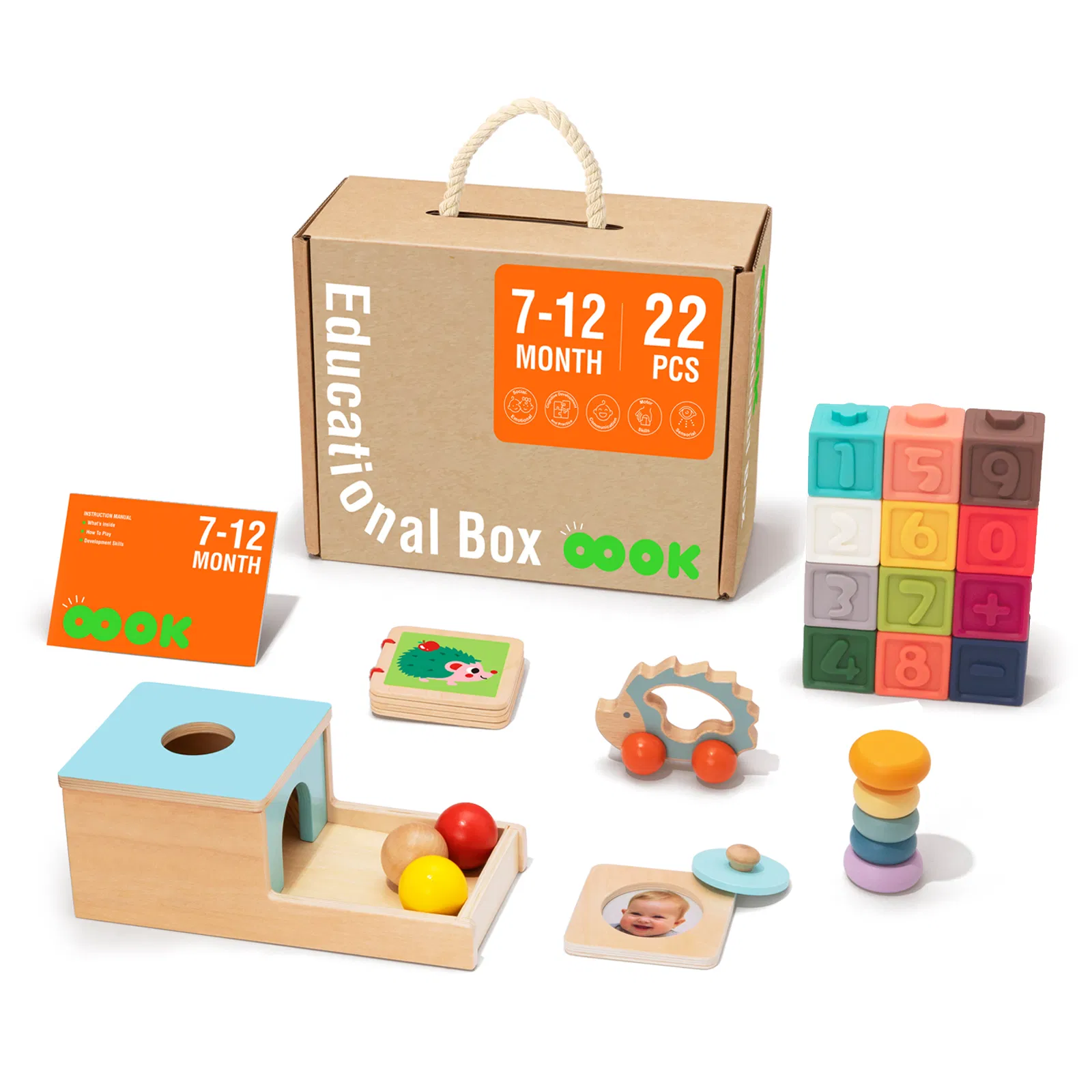 Caja Educativa Temprana Juguete de Madera Montessori para Niños Pequeños 7-12 Meses