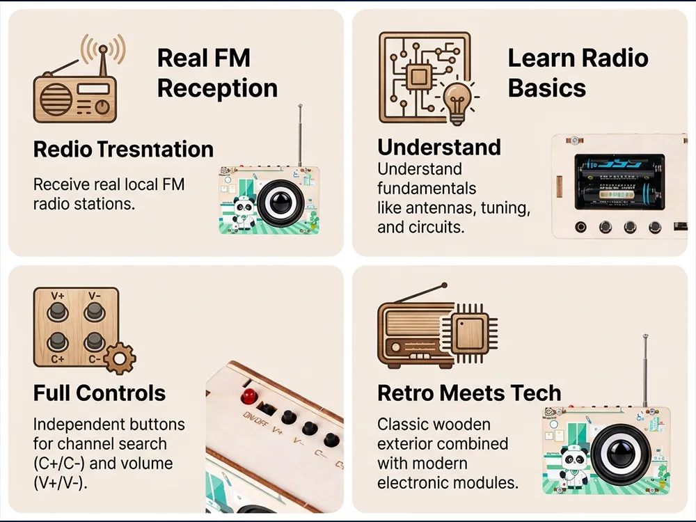 Kit de receptor de radio STEM de bricolaje, juguete educativo de madera para niños y niñas