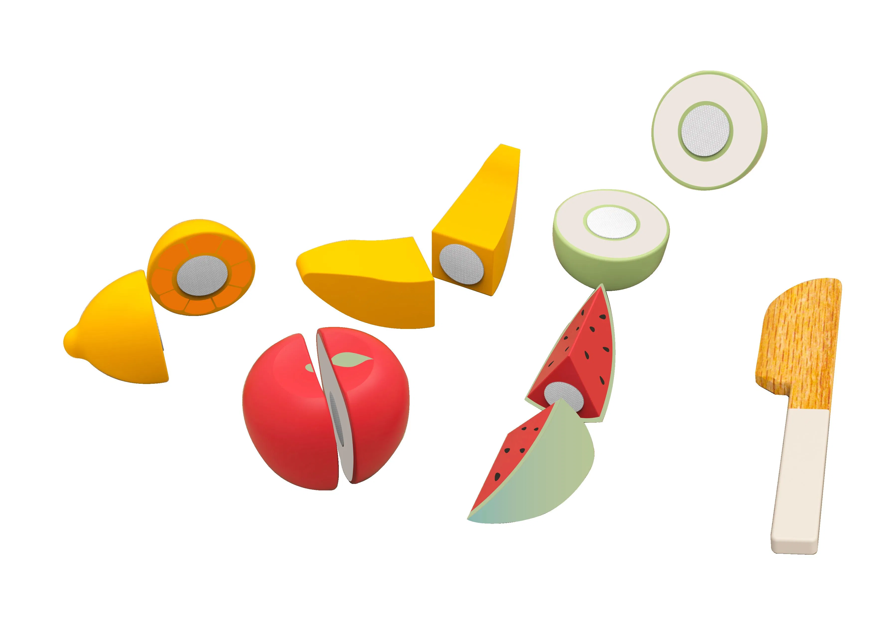 Juguetes de rompecabezas de madera educativos e intelectuales Montessori al por mayor para bebés, niños y niños DIY 3D Juguete de corte de frutas y verduras