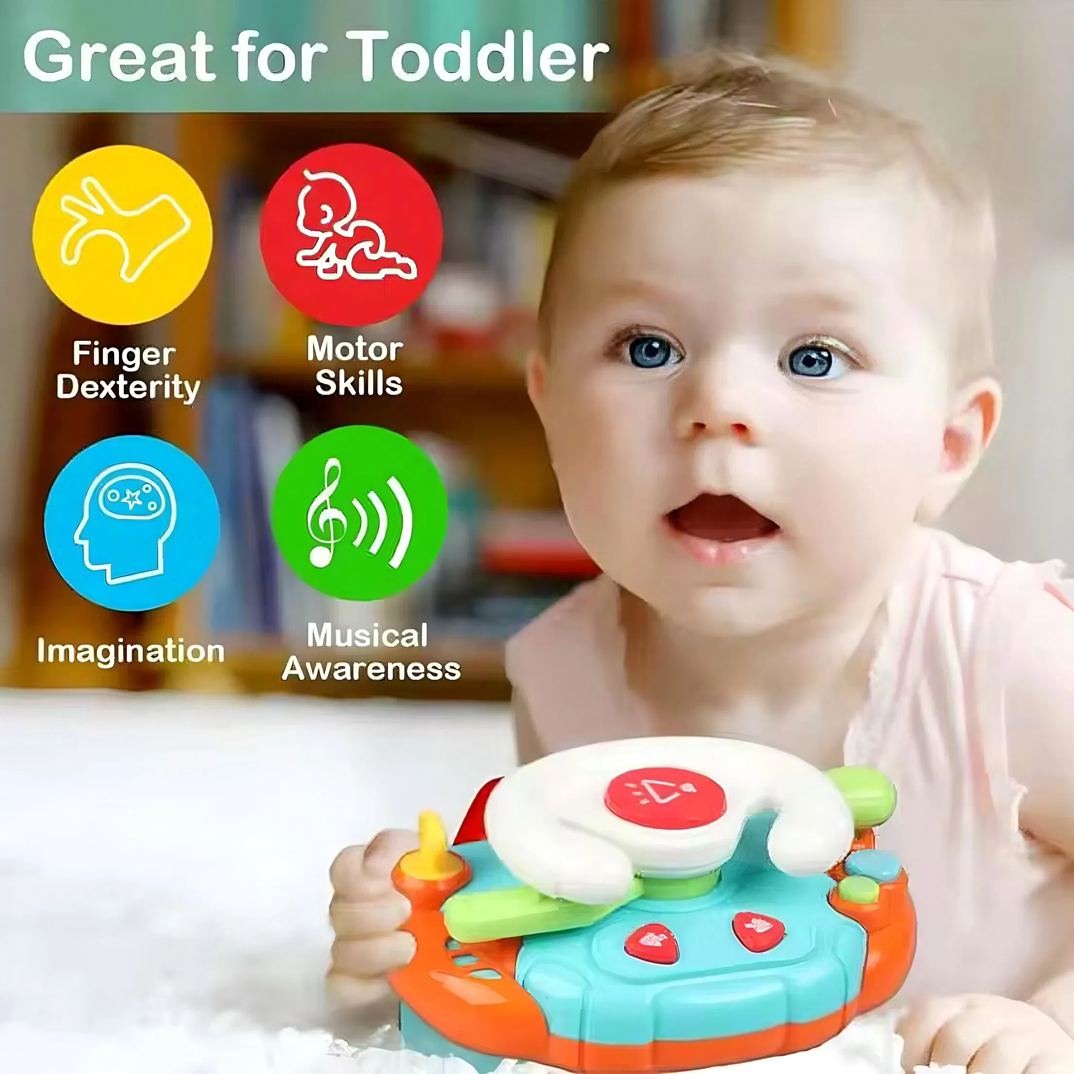 Juguete de música para bebés con volante, simulación de aprendizaje sensorial Montessori Xinbo, multifuncional con sonido y luces, para niños pequeños