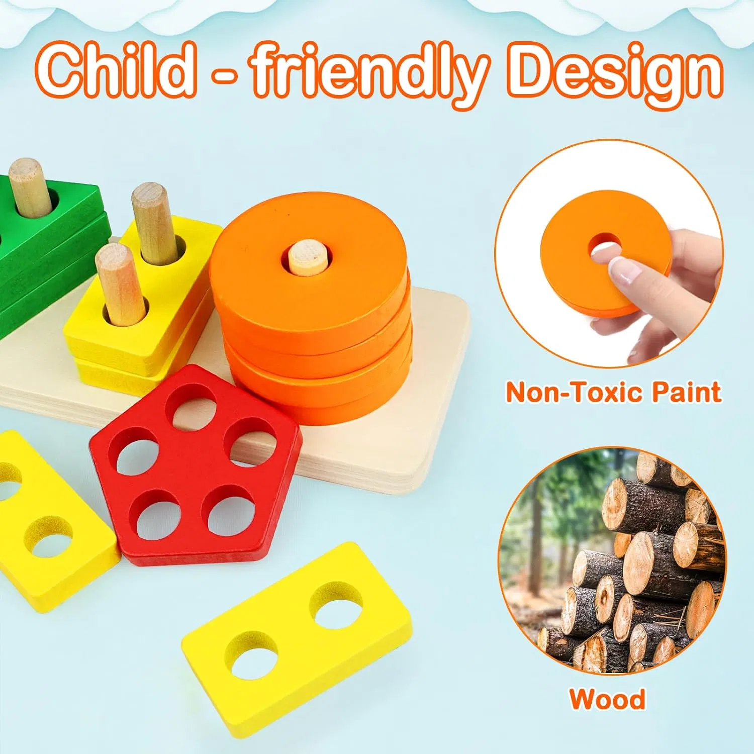 Juguetes Montessori Pebira de madera para clasificar y apilar para niños pequeños y niños en edad preescolar, juguete educativo de reconocimiento de colores y formas