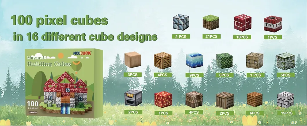 Cubos Magnéticos de Textura Pixel para Construcción Educativa STEM para Niños