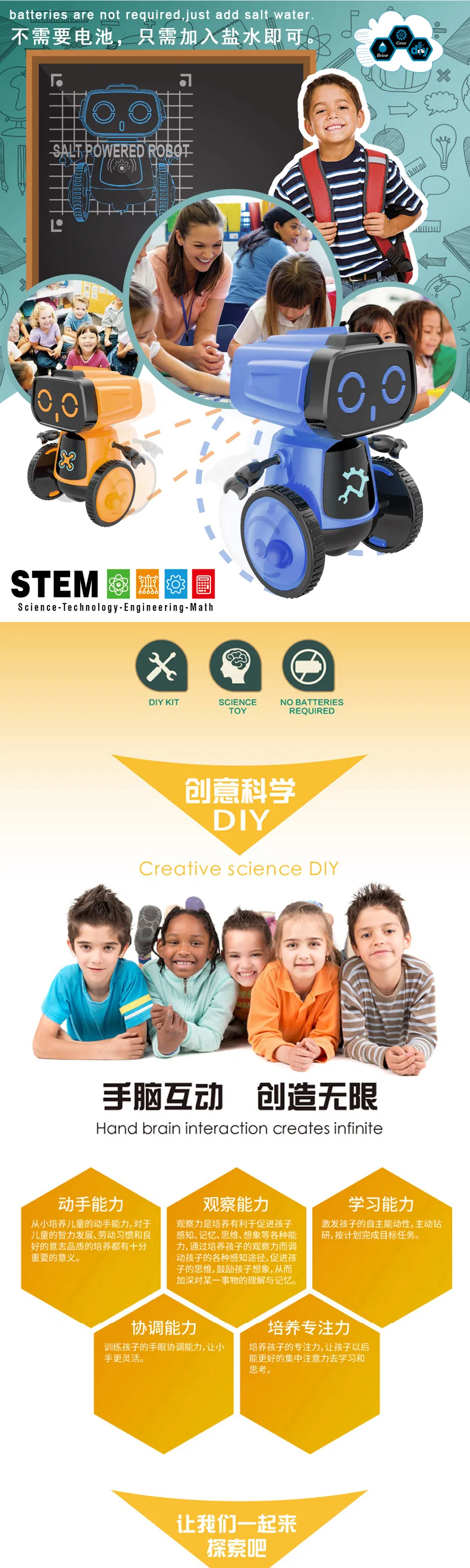 Robot alimentado por agua salada educativo