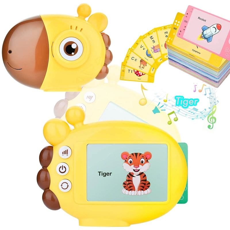 Juguetes Baby Tarjeta Flash que Habla Lector de Idioma Inglés Máquina de Aprendizaje Juguete Educativo Montessori Niños Lector de Tarjeta Flash Jirafa Juguetes Educativos