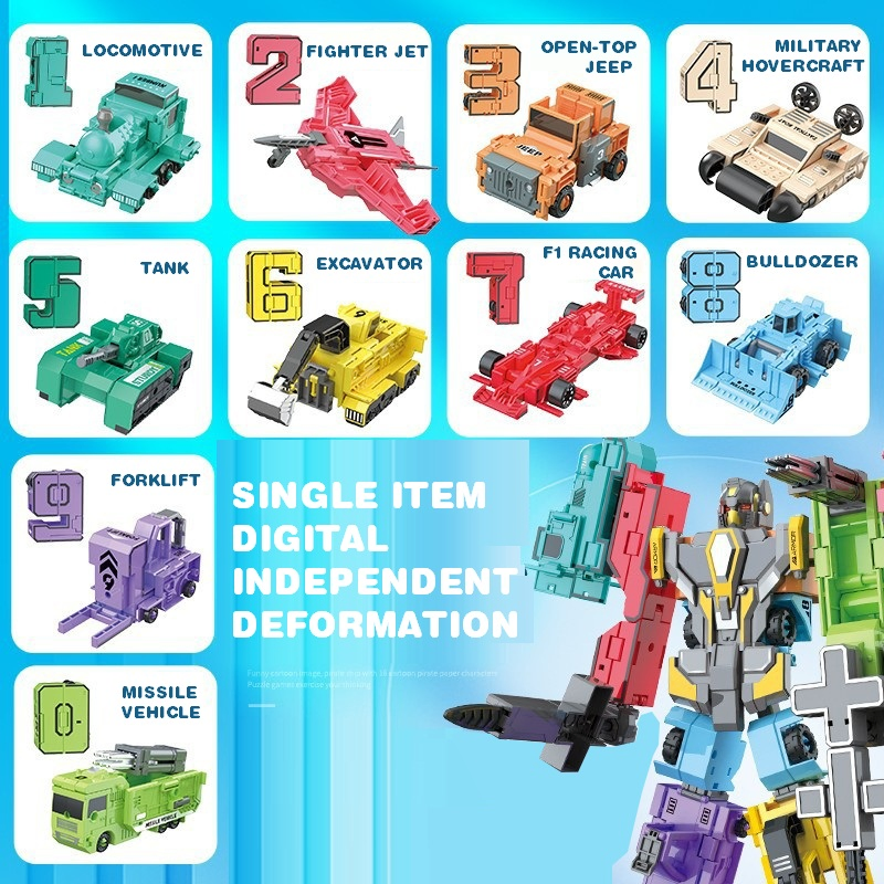 Conjunto de Juguetes de Robot de Transformación Numérica 10-in-1 al por mayor para Niños Aprendizaje de Matemáticas Stem Deformación Digital Mecha