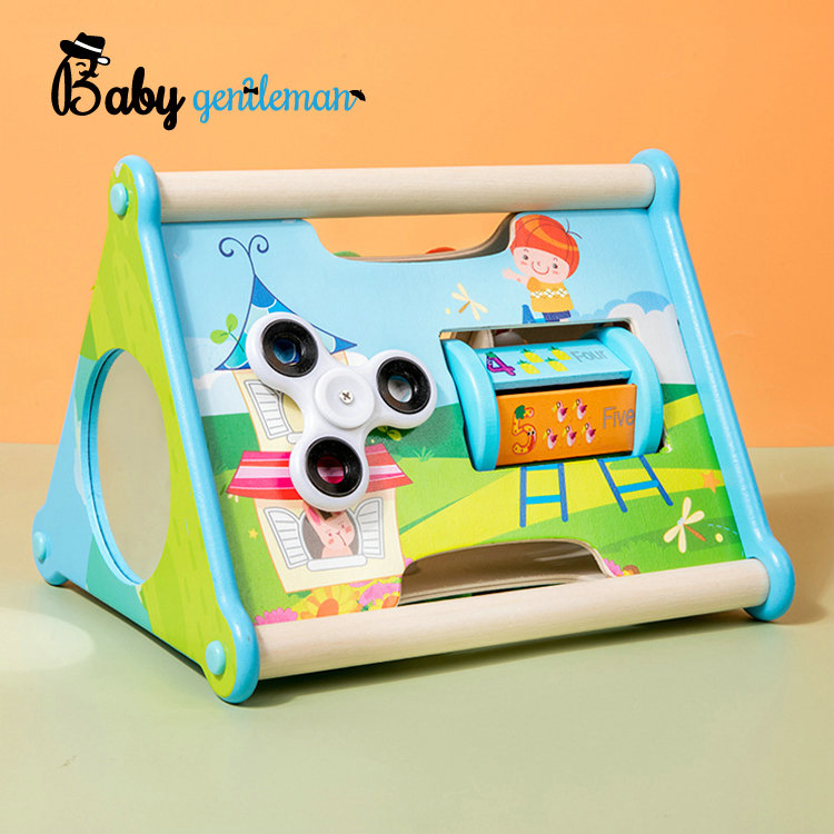 Juguete sensorial de aprendizaje multifuncional triángulo de actividad de madera para niños Z12607D