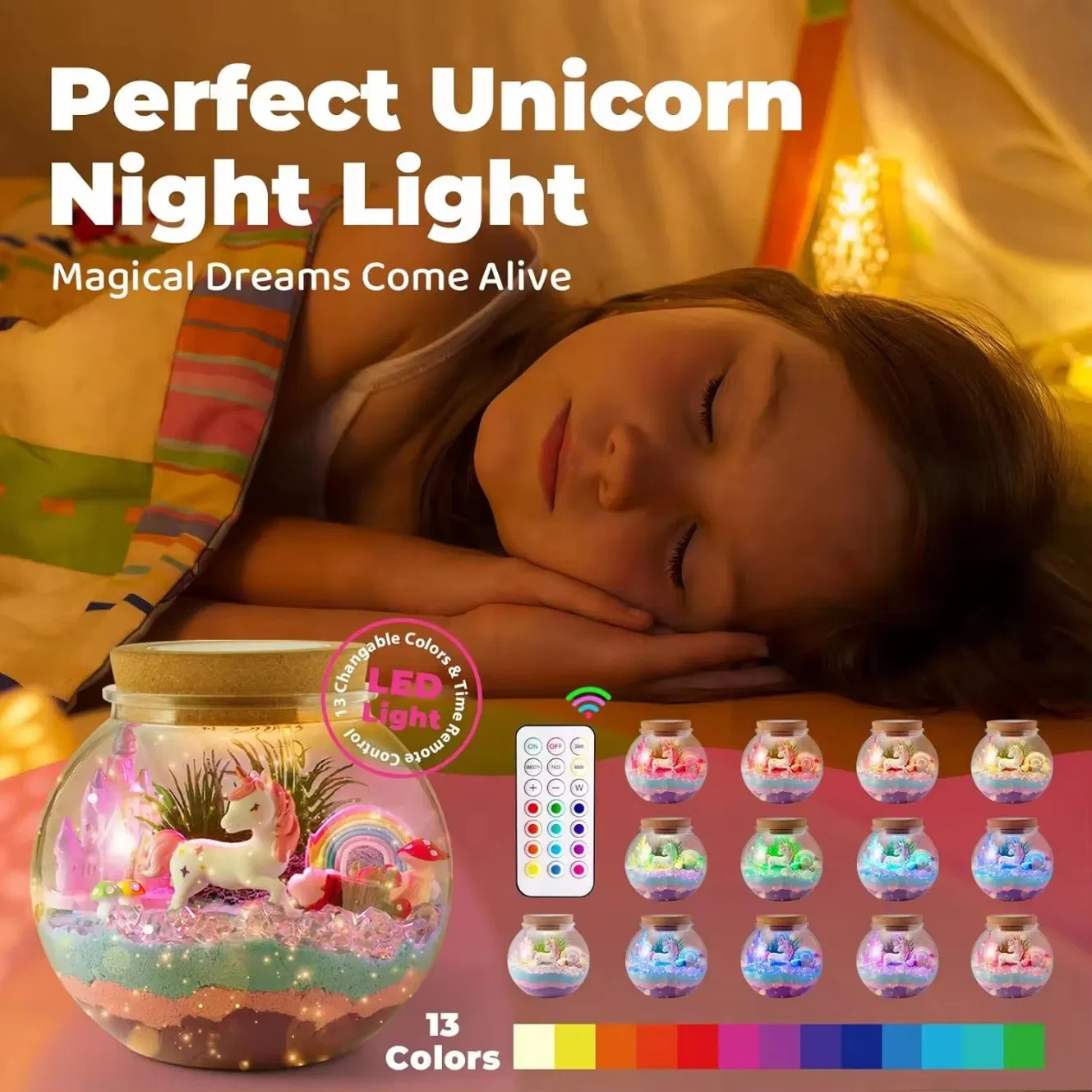 Kit de terrario de unicornio con luz LED multicolor para manualidades y juguetes nocturnos DIY para niños