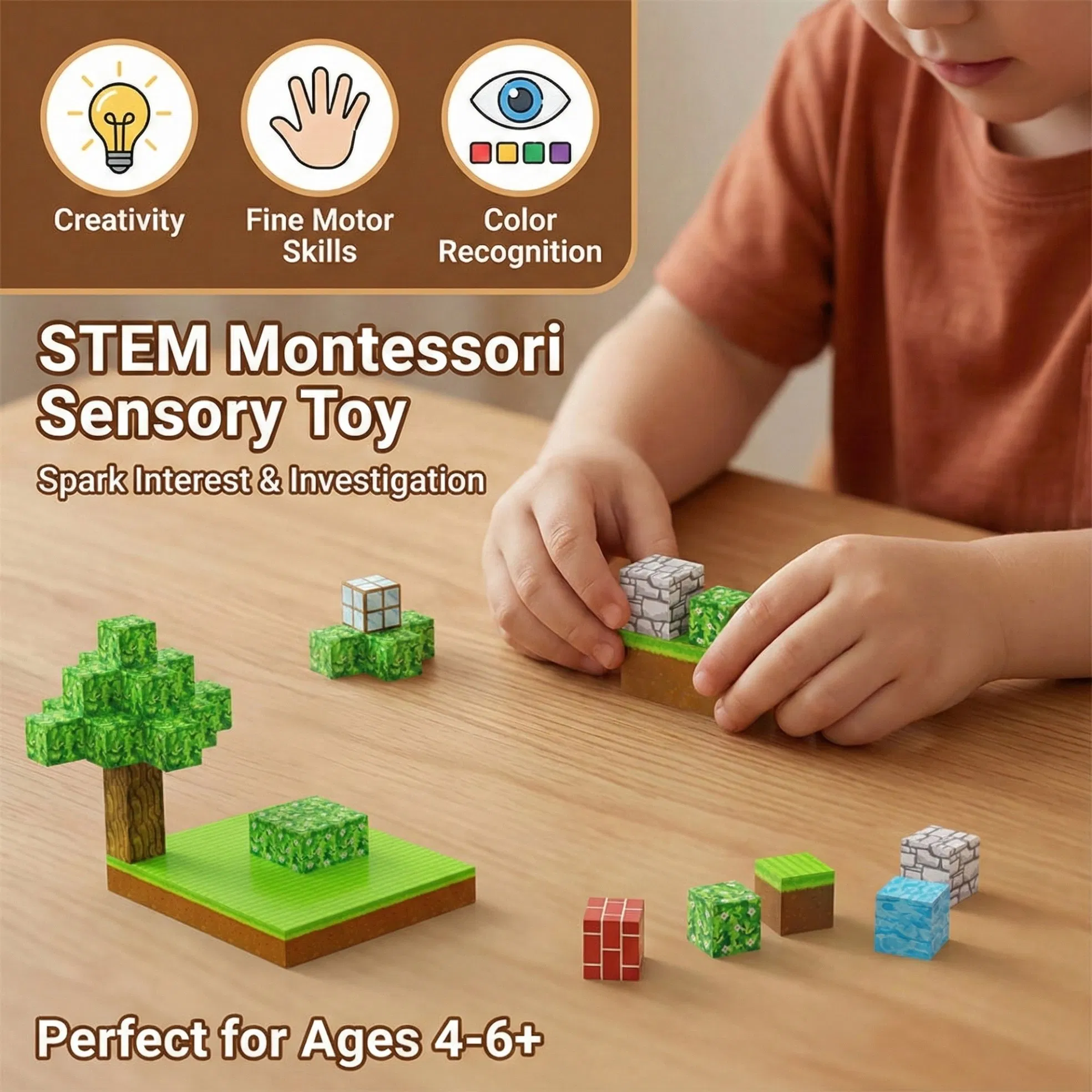 AiJH 449 Set de Bloques de Construcción PCS Juguetes Educativos Sensoriales Montessori para Apilar Set de Mundo de Construcción Regalos de Navidad Cumpleaños Juguetes
