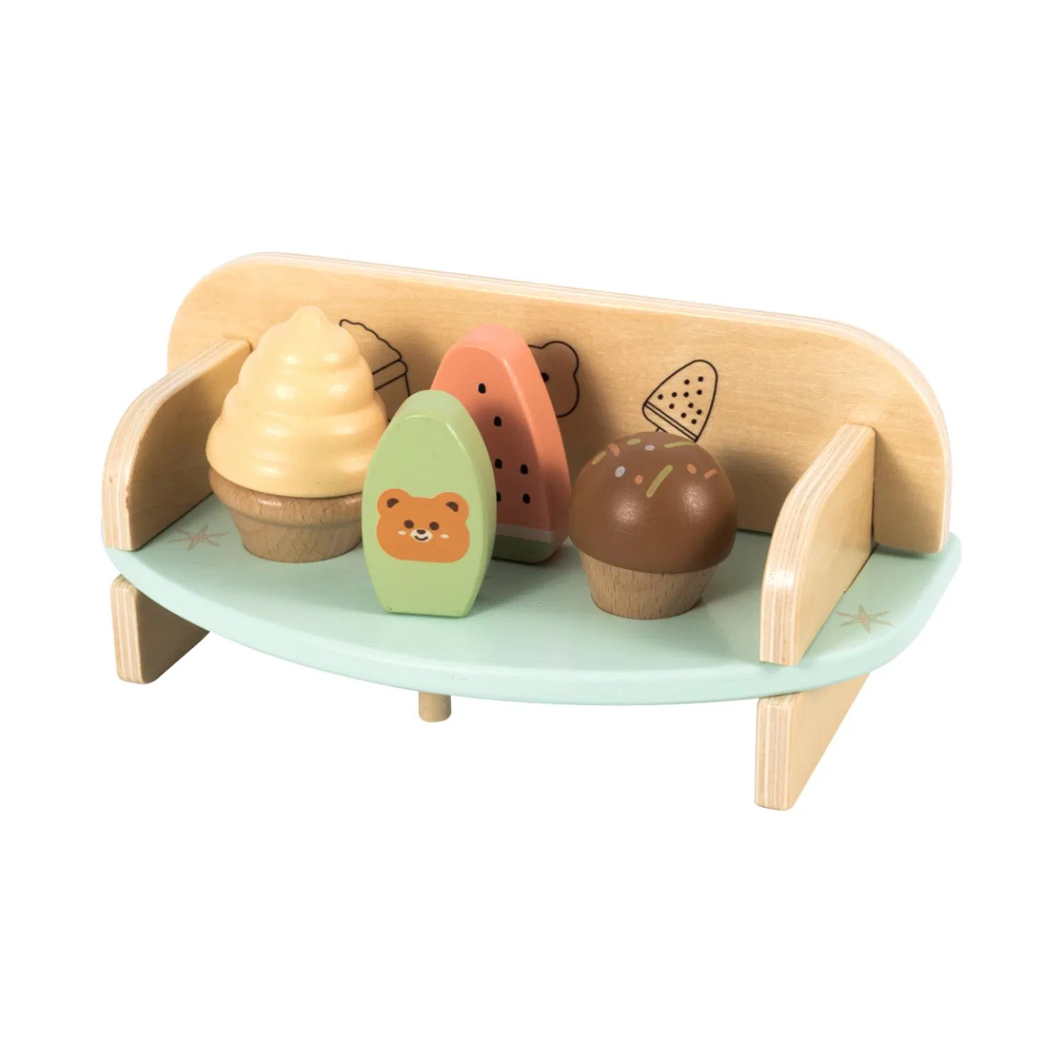 Juguetes de rompecabezas de madera educativos Montessori intelectuales al por mayor para bebés, niños y niños, juguete de juego de rol de puesto de helados