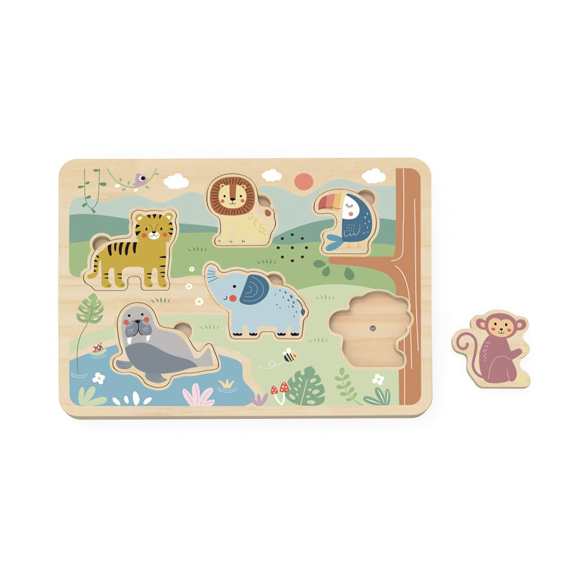 Rompecabezas Educativo Juguete de Madera Tarjeta de Sonido Cartón Animales del Zoológico 3D Juego de Rompecabezas en Bloque