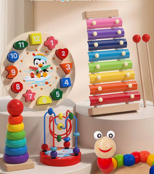 Juguetes de desarrollo intelectual para bebés de madera Aijh Montessori, juguetes musicales divertidos de mano para golpear