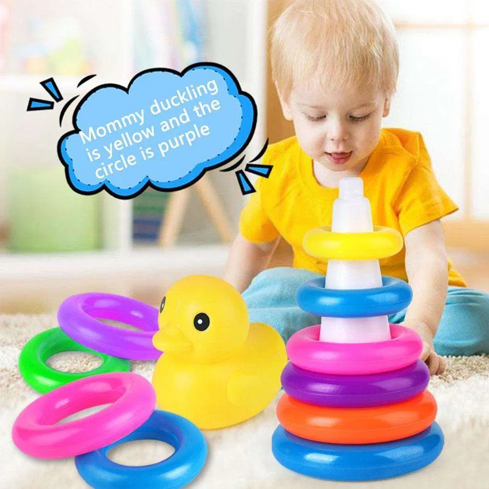 Juguete de anillos apilables para bebés pato plástico apilador arcoíris juguete educativo de aprendizaje Montessori para niños pequeños