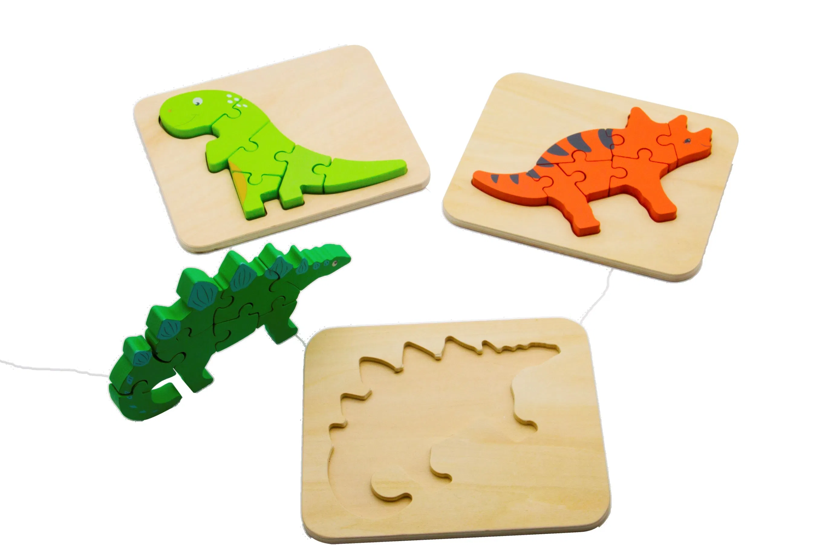 Juguete de rompecabezas de dinosaurio educativo intelectual de madera Montessori al por mayor para bebés, niños y niños DIY 3D