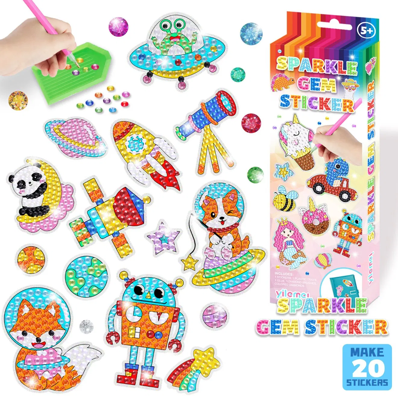 Kits de arte de gemas brillantes de unicornio para hacer tú mismo, conjunto de pintura de diamantes de dinosaurio, set de pegatinas para niños