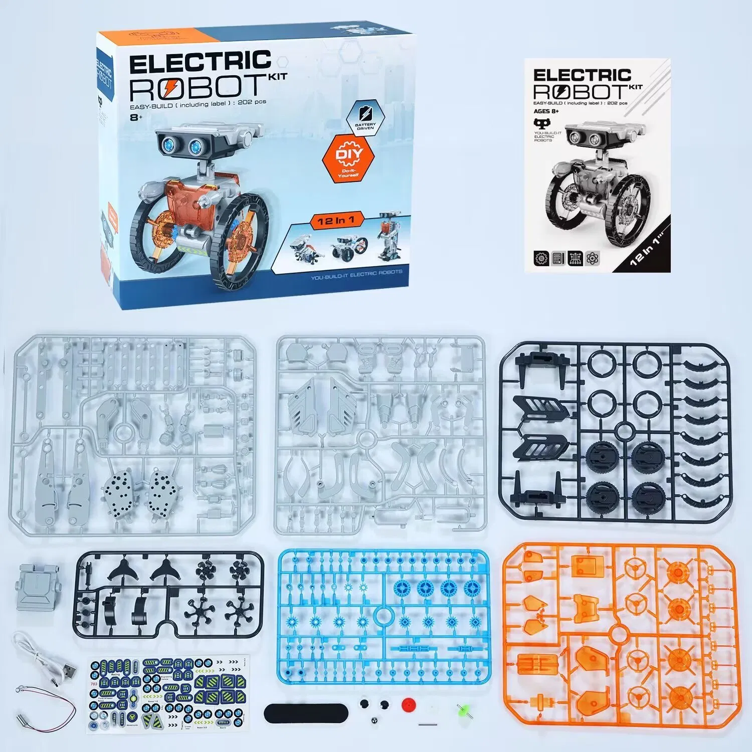 12 en 1 Juguete de STEM Robot Eléctrico Experimento Científico DIY Kit de Construcción Educativo Herramientas Tecnológicas para Niños con Cargador USB