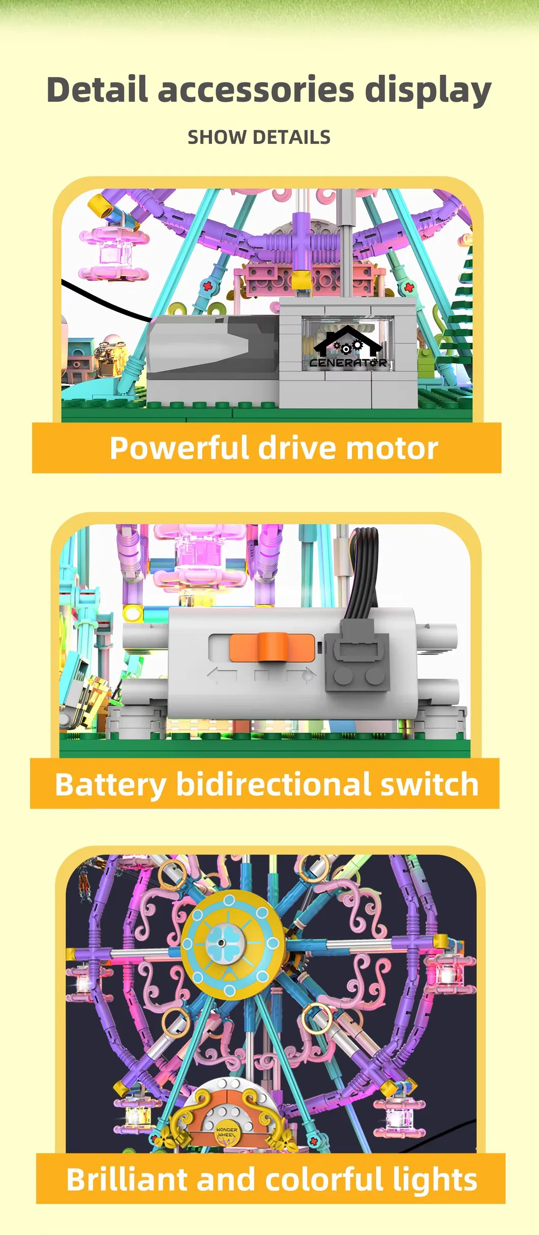 Nuevos Juguetes de Parque de Rueda de la Fortuna Eléctrica Iluminación Programación Modelo Educativo de Bloques de Construcción Divertidos