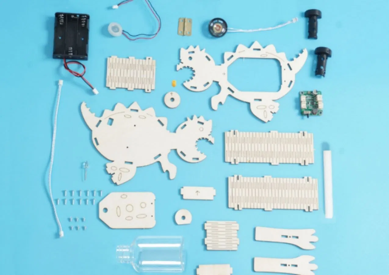 Kit de Dinosaurio con Control de Voz Spray para Niños; Juguetes Educativos de Madera para Aprendizaje Tecnológico Creativo de Programación Científica DIY STEM