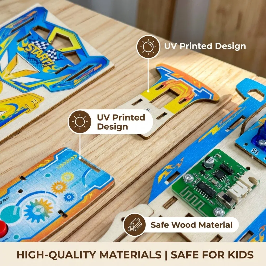 Kit de coche de control remoto de madera STEM para niños, juguete educativo de bricolaje