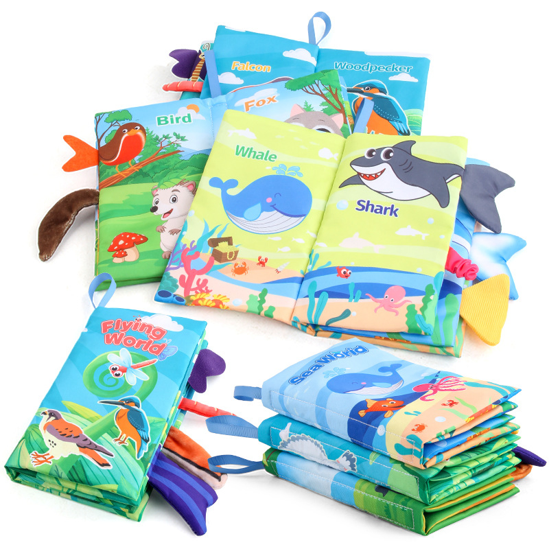 Libro de tela para bebés de desarrollo temprano al por mayor, táctil y sensorial