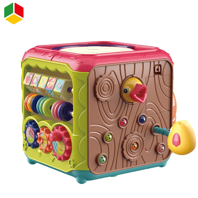 QS Amazon Venta Caliente Juguete Musical de Aprendizaje Temprano para Bebés 6 en 6 Set de Caja de Rompecabezas Mágico Eléctrico Juguete de Música Tambor de Mano Cubo de Actividad para Niños 1