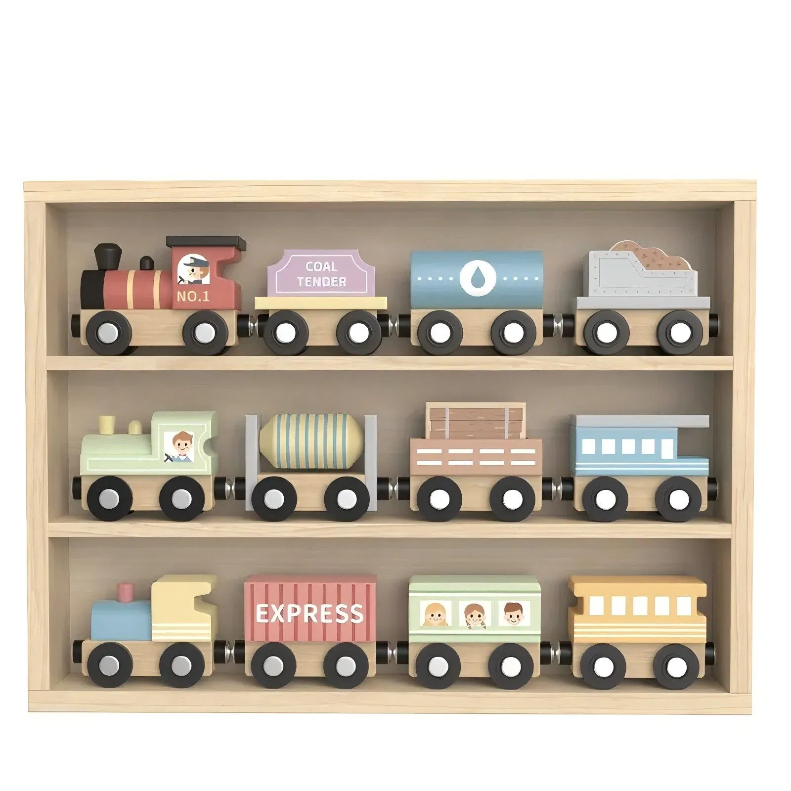 Juguete de tren de madera Montessori para niños, set de vía de tren educativo para bebés