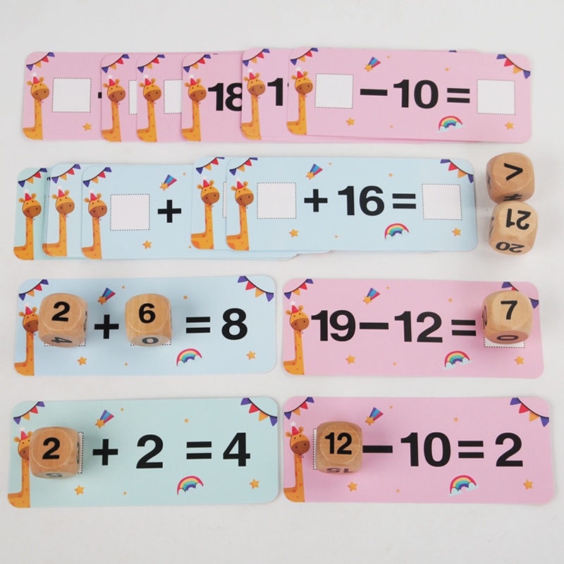 Juguete educativo de madera con dados de letras y matemáticas Montessori