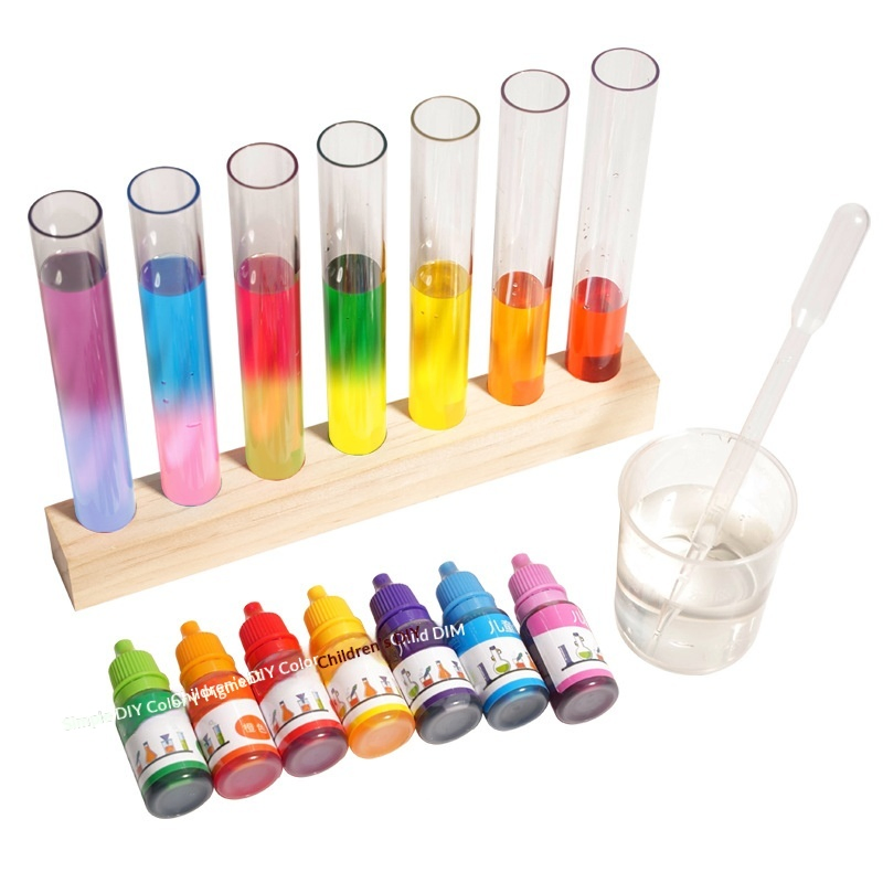Juguete de color para la enseñanza de la ciencia en la educación temprana, experimento químico de mezcla de colores, tubo de ensayo de madera hecho a mano para niños AiJH